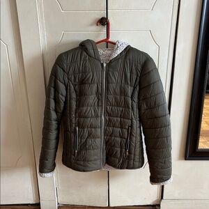 Olive Green Quilted Hooded Jacket